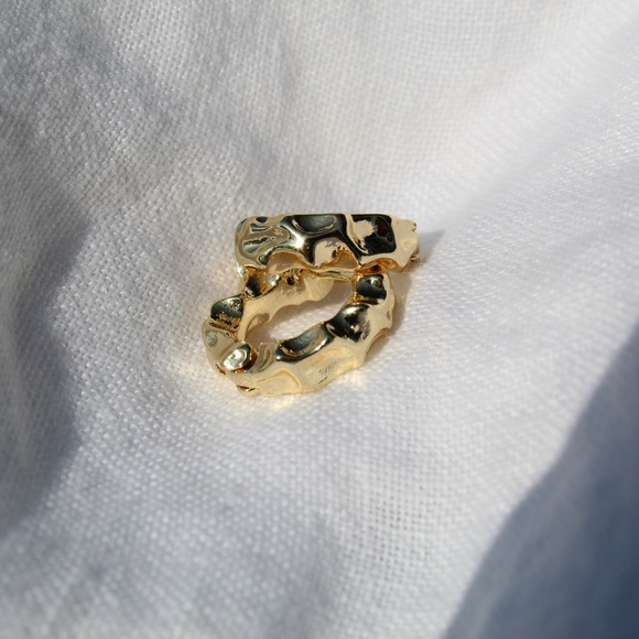 Chunky Textured Gold Hoop Earrings - Picture 4 of 6